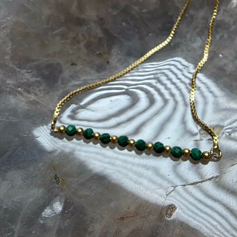 Venus and Vulcan Emerald Beaded Gold Adjustable Bracelet, NEW